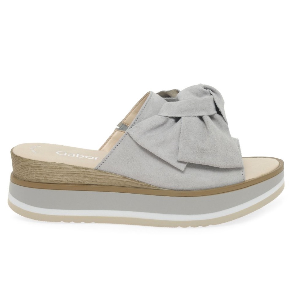 Clinton Dames Mules Sandales Gabor | Daim Exclusif Gris Clair